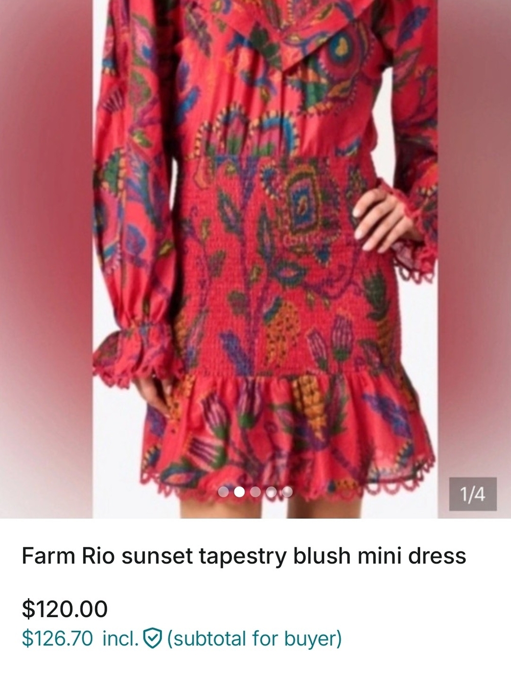 FARM Rio Coral Floral Smocked Midi Dress